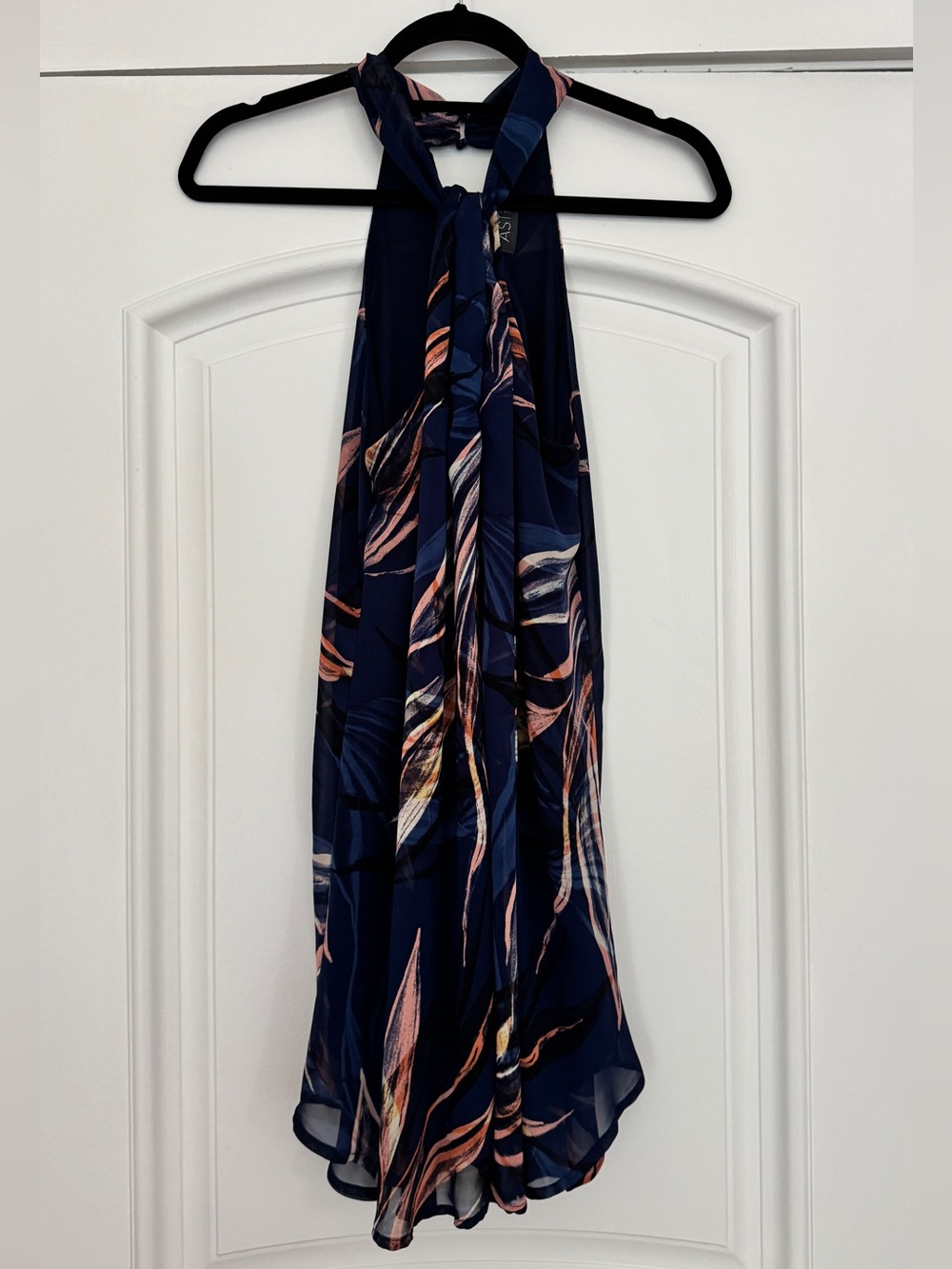 Astr Navy Patterned Keyhole Halter Chiffon Sundress